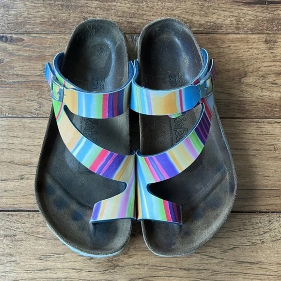 Birkenstock Birki’s Sandals Multicolor Rainbow Stripe Womens Size 5 - Picture 8 of 10